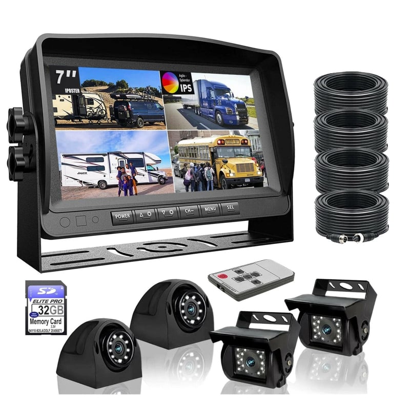 7-inčni četverokanalni sustav auto kamere za kamione i autobuse s HD noćnim vidom, dash cam i kamera za vožnju unatrag