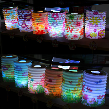 LED светещ хартиен фенер с акордеонна сгъвка, декоративни цветя и карикатурен дизайн, ръчно държимо, малък фенер за празника на Средната есен