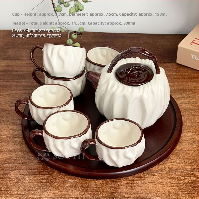 Maillard retro hnedý plisovaný čajový set so keramickým čajníkom a šálkami
