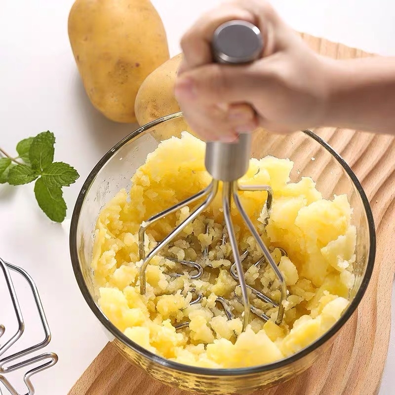 Ръчна преса за картофи от неръждаема стомана, двойнослойна мачкач