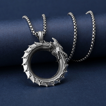 Muški metalni lanac s privjeskom Ouroboros i zmaj, hip-hop stil, personalizirano