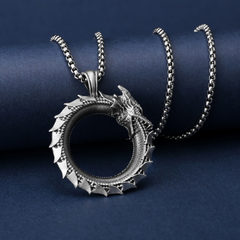 Muški metalni lanac s privjeskom Ouroboros i zmaj, hip-hop stil, personalizirano