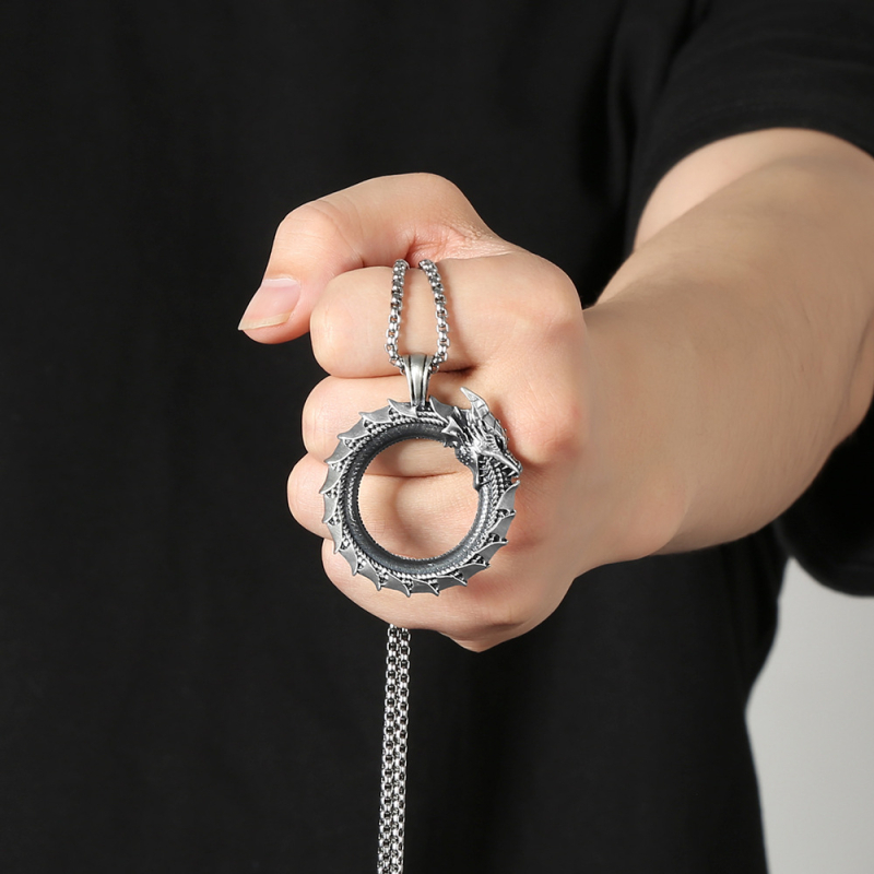 Muški metalni lanac s privjeskom Ouroboros i zmaj, hip-hop stil, personalizirano