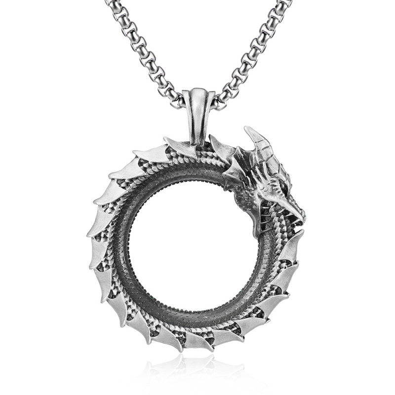 Muški metalni lanac s privjeskom Ouroboros i zmaj, hip-hop stil, personalizirano