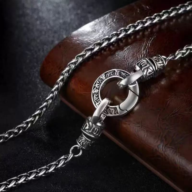 Vajra mantra od šest riječi, lanac od kostiju zmaja s univerzalnim zatvaračem – muški nakit, hrabrog retro etničkog stila