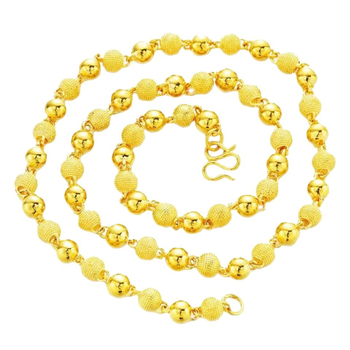Muška bakrena ogrlica s 6 mm kuglicama, pozlaćena, s Buddha perlama, mat finiš pijeska zlata, duljina 51–60 cm