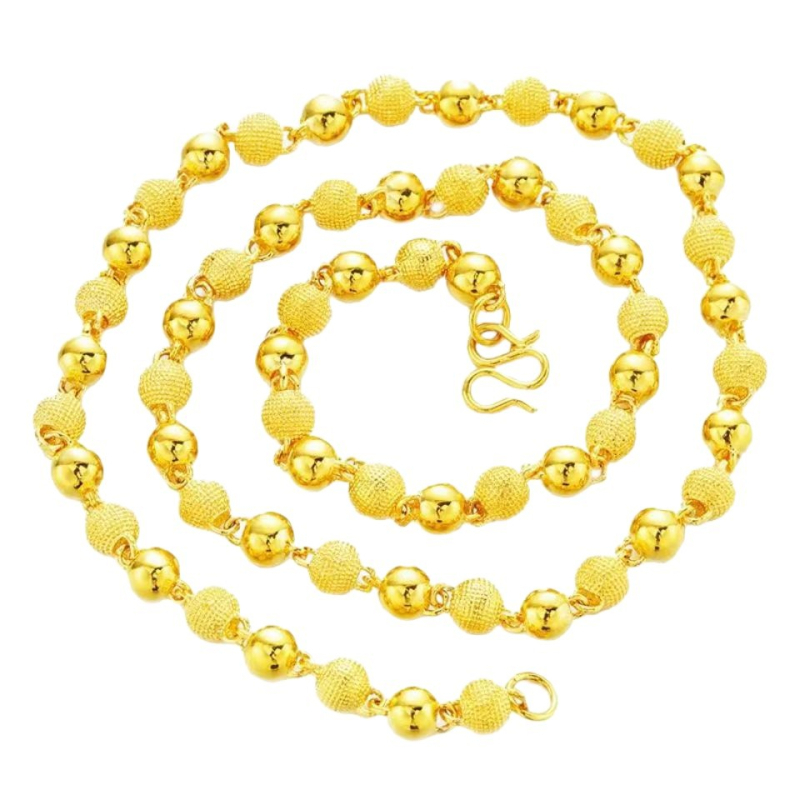 Muška bakrena ogrlica s 6 mm kuglicama, pozlaćena, s Buddha perlama, mat finiš pijeska zlata, duljina 51–60 cm