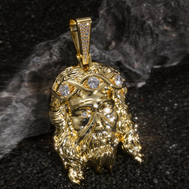 Hip-hop stil pozlaćeni bakreni privjesak s portretom od kamena – vrhunski personalizirani nakit za muškarce