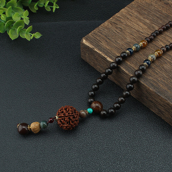 Lanac s Vajra Bodhi medaljonom od sandalovog drveta, dugačak lanac, unisex, Buddha perle, geometrijski dizajn, ručna izrada