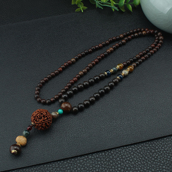 Lanac s Vajra Bodhi medaljonom od sandalovog drveta, dugačak lanac, unisex, Buddha perle, geometrijski dizajn, ručna izrada