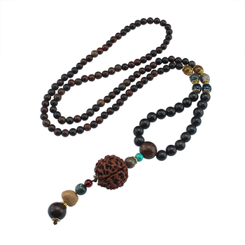 Lanac s Vajra Bodhi medaljonom od sandalovog drveta, dugačak lanac, unisex, Buddha perle, geometrijski dizajn, ručna izrada