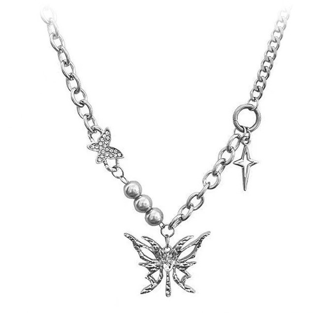 Ogrlica od tekućeg metala s leptir uzorkom, unisex hip-hop stil, privjesak od legure, bočni lanac
