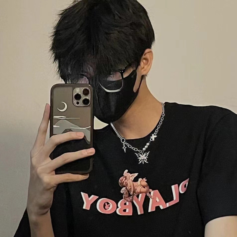 Ogrlica od tekućeg metala s leptir uzorkom, unisex hip-hop stil, privjesak od legure, bočni lanac