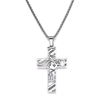 Unisex lanac s križem od nehrđajućeg čelika, 18K zlatni premaz, kutijasti lanac, duljina 51–60 cm
