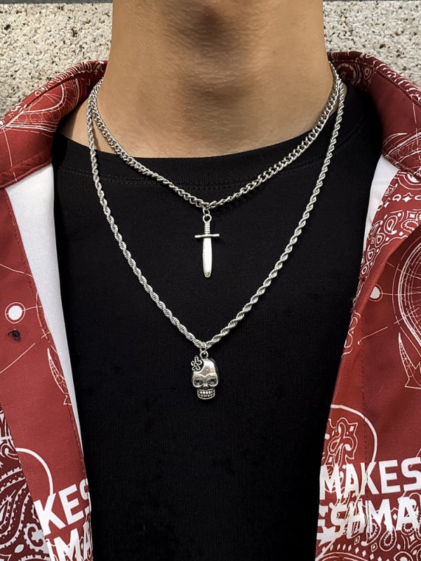 21 nova muška višeslojna metalna ogrlica s privjeskom, korejski stil, INS moda, hip hop, high street, europsko-amerijski retro, podesiva duljina 21–50 cm