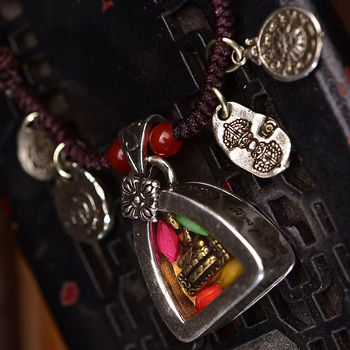 Colier din sfoară țesută manual, pandantiv în cutie din cupru vechi cu Buddha Vindecător, lanț pentru claviculă, unisex, stil halter pentru pulover
