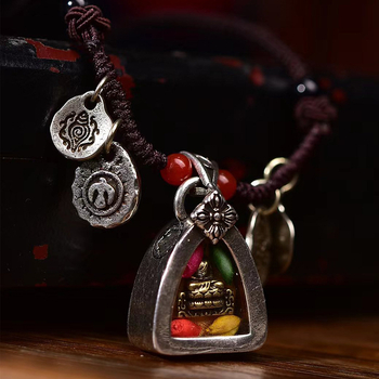 Colier din sfoară țesută manual, pandantiv în cutie din cupru vechi cu Buddha Vindecător, lanț pentru claviculă, unisex, stil halter pentru pulover
