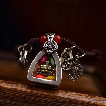 Colier din sfoară țesută manual, pandantiv în cutie din cupru vechi cu Buddha Vindecător, lanț pentru claviculă, unisex, stil halter pentru pulover