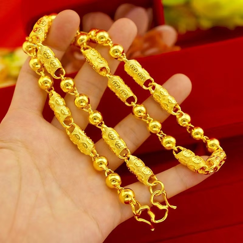 Muški ogrlica Sand Gold s bakrenim novčićima i perlicama, lagani luksuz