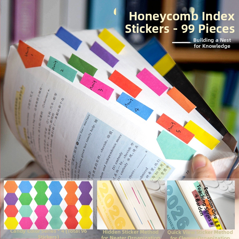 Farebné hexagonálne indexové štítky s lepiacou bočnou poznámkou pre študentov
