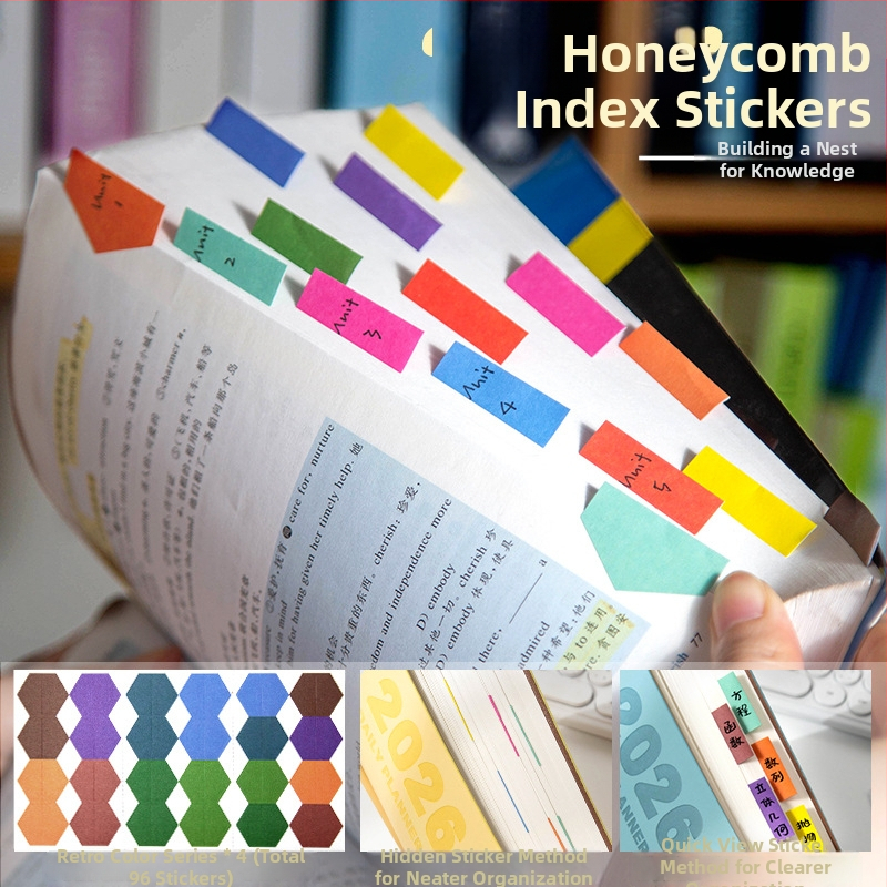 Farebné hexagonálne indexové štítky s lepiacou bočnou poznámkou pre študentov
