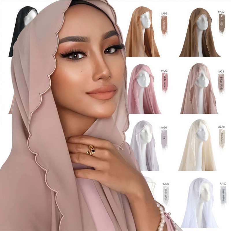 Gyöngyös hímzésű chiffon sál fejkendő Malay, afrikai és Hui stílusban, 180×70 cm