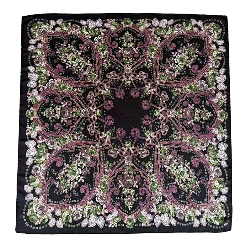 Ženski kvadratni šal 110x110 cm s floristickim uzorkom – poliester, za sve sezone