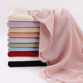 Női gyöngyhímzéses chiffon sál, maláj fejkendő, etnikai kisebbségi kendő