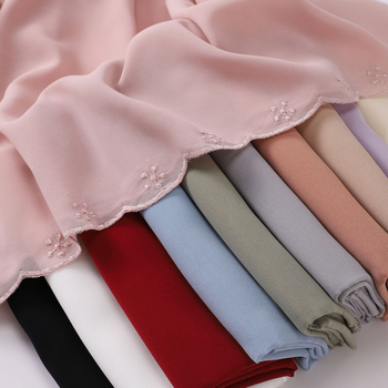 Női gyöngyhímzéses chiffon sál, maláj fejkendő, etnikai kisebbségi kendő