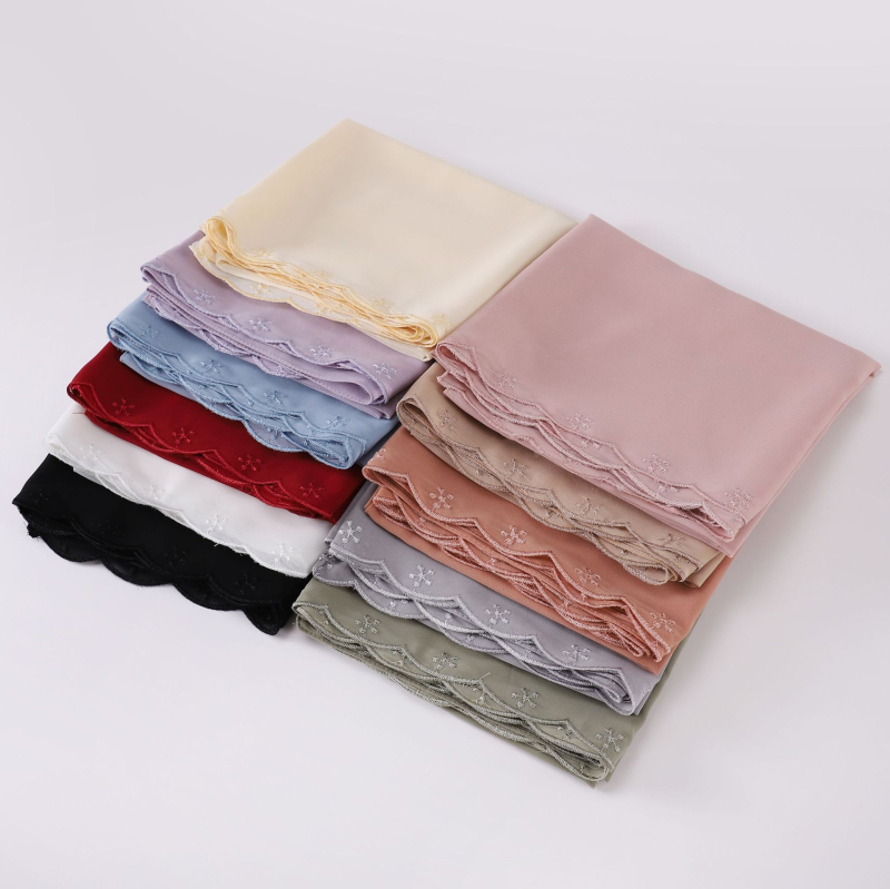 Női gyöngyhímzéses chiffon sál, maláj fejkendő, etnikai kisebbségi kendő