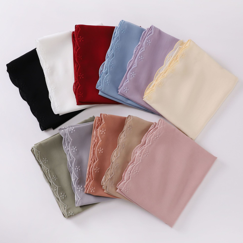 Női gyöngyhímzéses chiffon sál, maláj fejkendő, etnikai kisebbségi kendő