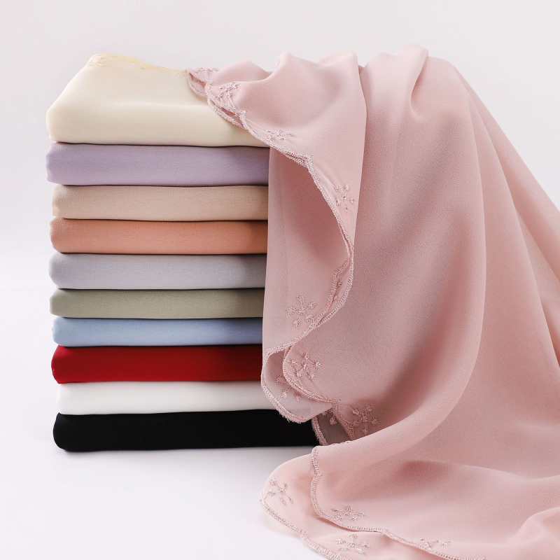 Női gyöngyhímzéses chiffon sál, maláj fejkendő, etnikai kisebbségi kendő