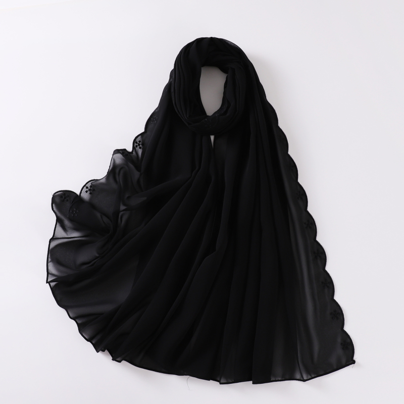 Női gyöngyhímzéses chiffon sál, maláj fejkendő, etnikai kisebbségi kendő