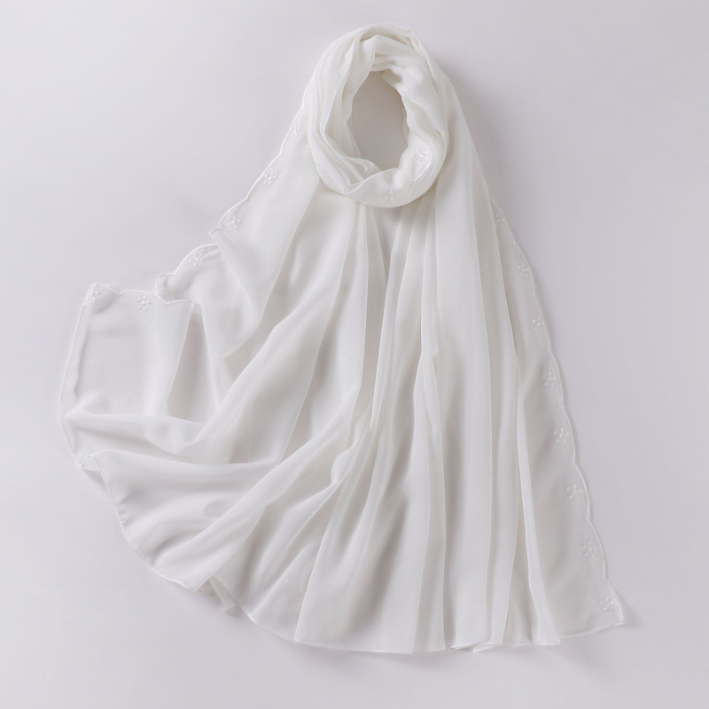Női gyöngyhímzéses chiffon sál, maláj fejkendő, etnikai kisebbségi kendő