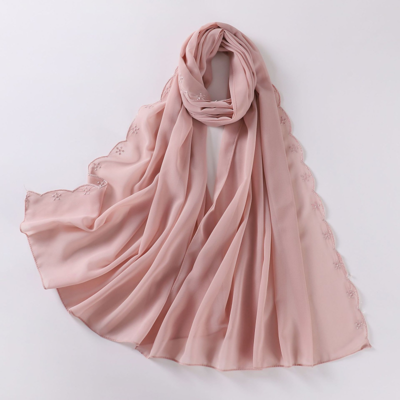 Női gyöngyhímzéses chiffon sál, maláj fejkendő, etnikai kisebbségi kendő