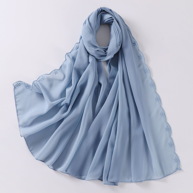 Női gyöngyhímzéses chiffon sál, maláj fejkendő, etnikai kisebbségi kendő