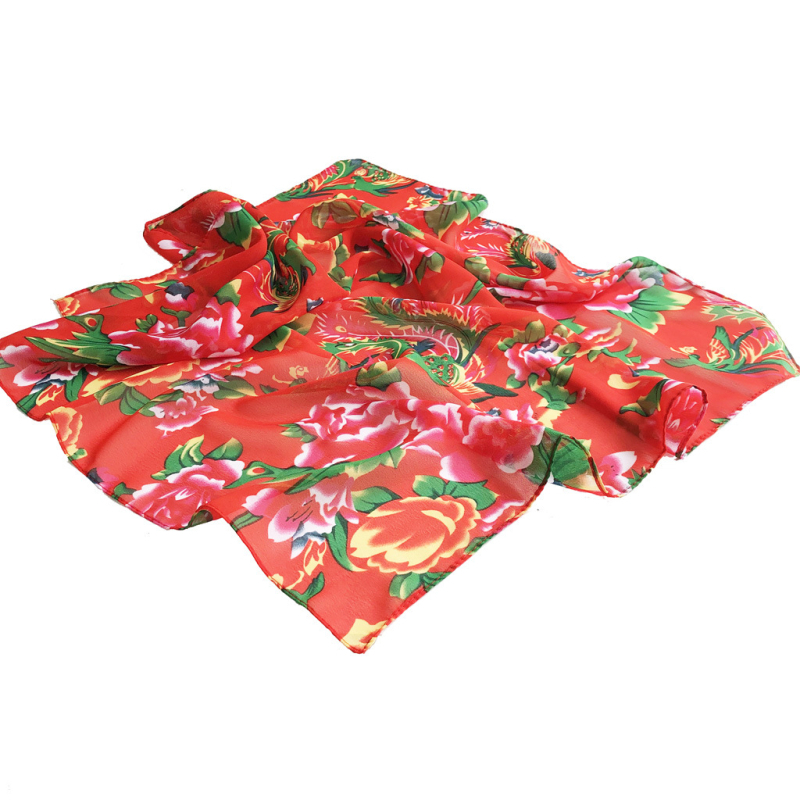 Női háromszög chiffon kendő, 68×68 cm, poliészter, pasztell virág mintával