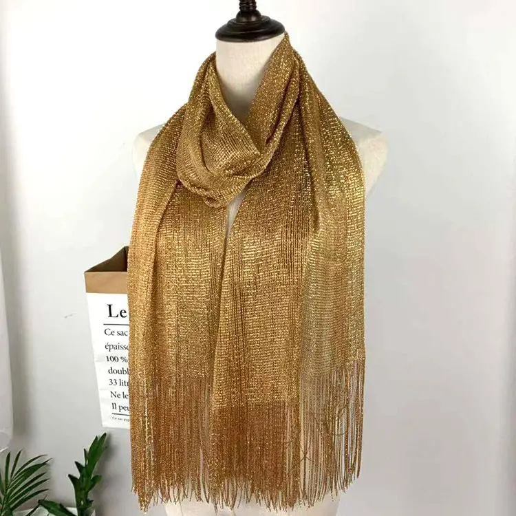 Sjajan prozračni šal od svile, boemski stil, 170 × 60 cm, za sve sezone.