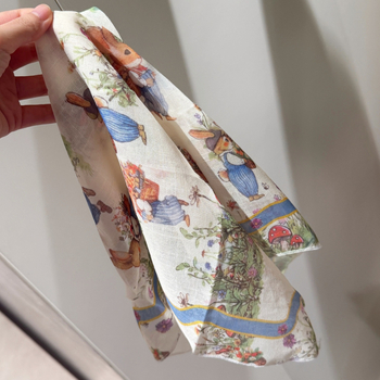 Ženski četvrtasti šal s motivom zeca, pamuk-linen materijal, svestran za glavu i vrat, zaštita od sunca