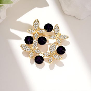 Broš od legure s rhinestones u obliku leptira i cvijeta, zlatni ton, dodatak za ženski sako