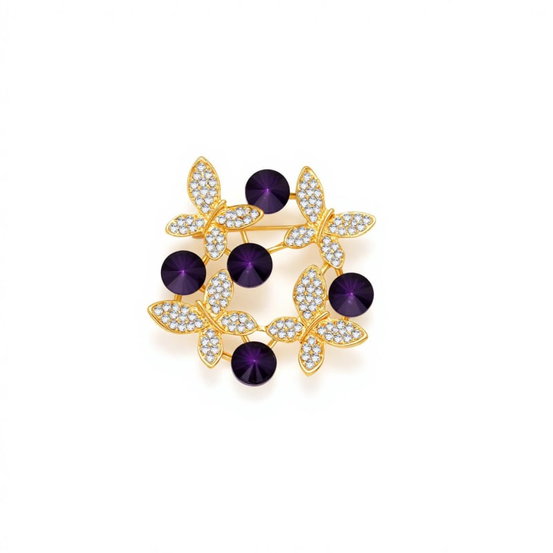 Broš od legure s rhinestones u obliku leptira i cvijeta, zlatni ton, dodatak za ženski sako