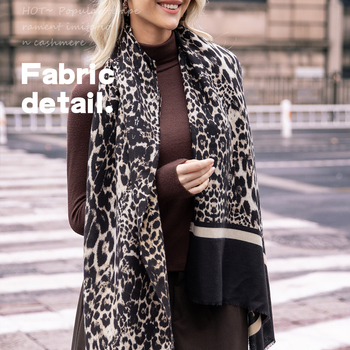Női leopard mintás műkasmír sál, meleg téli kiegészítő, 65×190 cm, poliészter jacquard