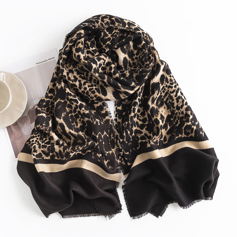 Mű kasmírsál leopard mintával, őszi-téli szezonra, meleg, hosszú sál, elegáns, kiváló minőségű