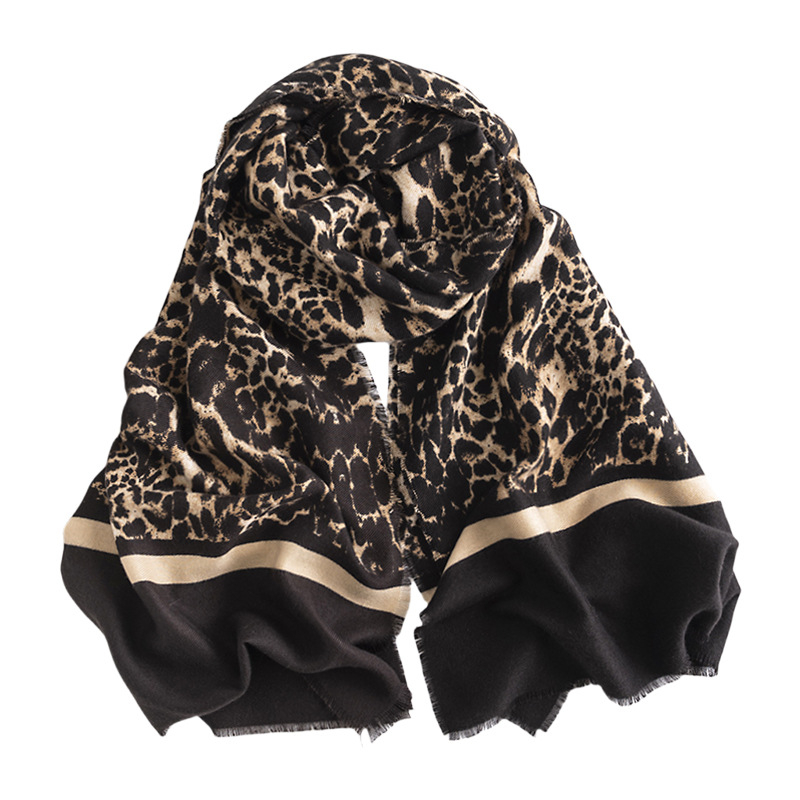 Mű kasmírsál leopard mintával, őszi-téli szezonra, meleg, hosszú sál, elegáns, kiváló minőségű