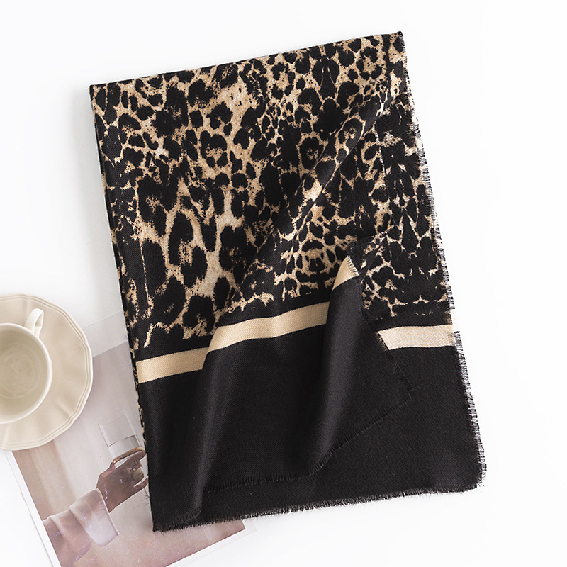 Mű kasmírsál leopard mintával, őszi-téli szezonra, meleg, hosszú sál, elegáns, kiváló minőségű
