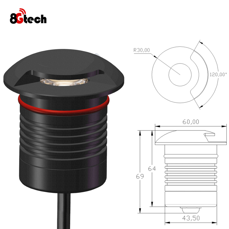 LED Turtleback лампа за стъпала, вградена за външни пътеки, IP67 водоустойчива, странично излъчване, 2700K, 300 lm