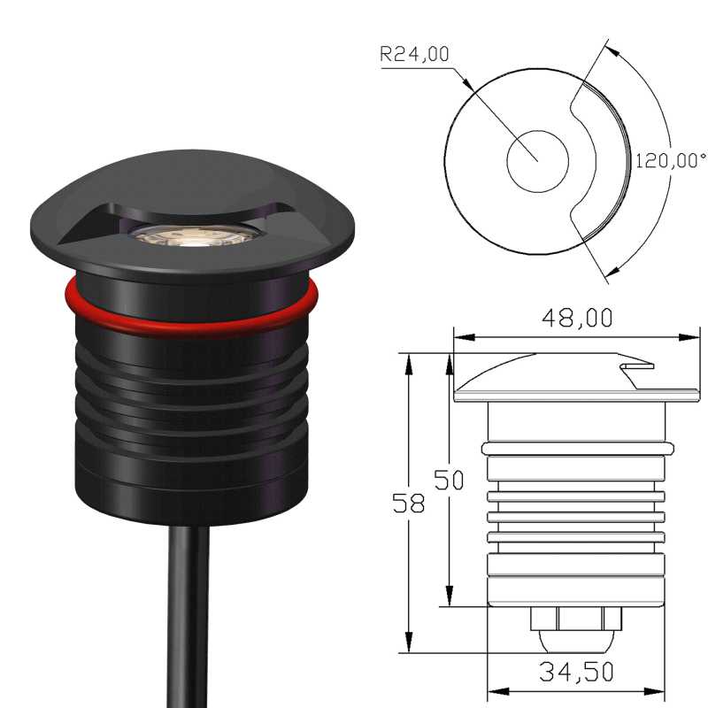 LED Turtleback лампа за стъпала, вградена за външни пътеки, IP67 водоустойчива, странично излъчване, 2700K, 300 lm