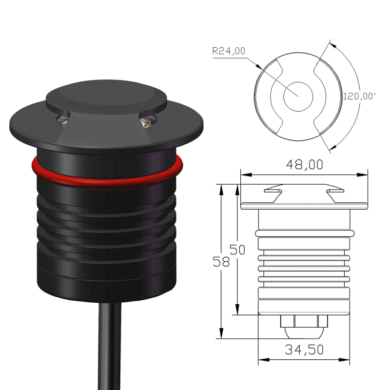 LED Turtleback лампа за стъпала, вградена за външни пътеки, IP67 водоустойчива, странично излъчване, 2700K, 300 lm