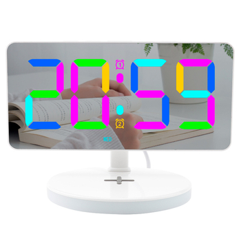 Νέο ρολόι αφύπνισης με καθρέφτη RGB, με μεγάλη LED οθόνη, ασύρματη φόρτιση, νυχτερινό φως και επιτραπέζιο ψηφιακό ρολόι