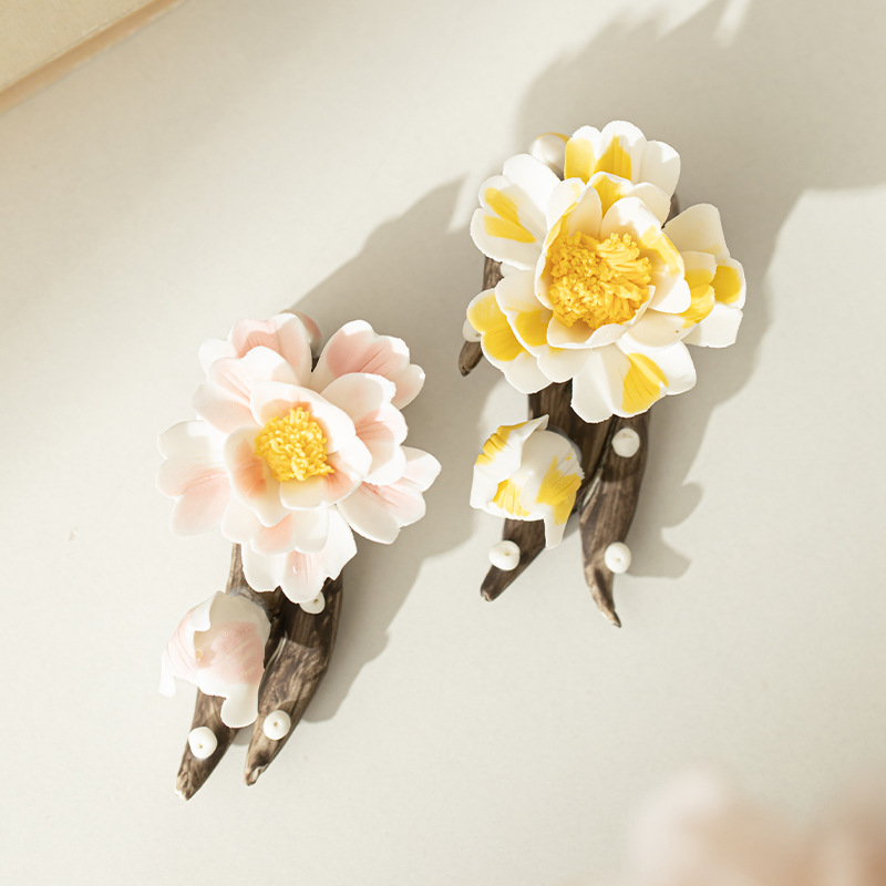 Peony κεραμικός ινσένς καυστήρας και holder, χειροποίητος, εξαρτήματα ζεν τελετής τσαγιού, επιτραπέζιο διακοσμητικό, δημιουργική αρωματοθεραπεία